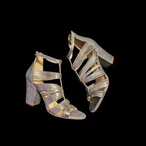 Vince Camuto Silver Suede Strappy Block Heels